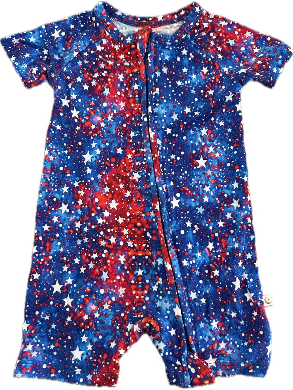 Bamboo Snuggle Bums Starry Galaxy Zip Romper - Red & Blue 3-6Mo